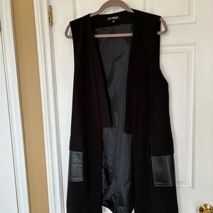 Picadilly Fashion Black Sleeveless Long Vest with Faux Leather Pockets
